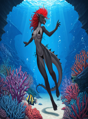 Female Dragon Underwater in Micro Bikini