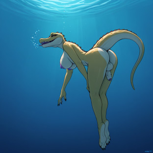 Alligator Woman Swimming Underwater