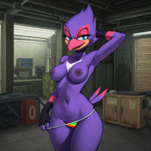 Cyberpunk Swallow Bird in Rainbow Bikini