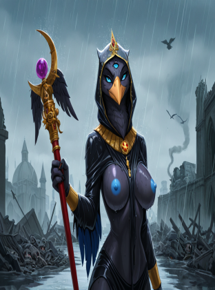 Tzeentch's Avian Sorceress in Ruined Cathedral