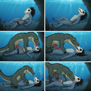 Dino Raptor and Alligator Underwater Struggle