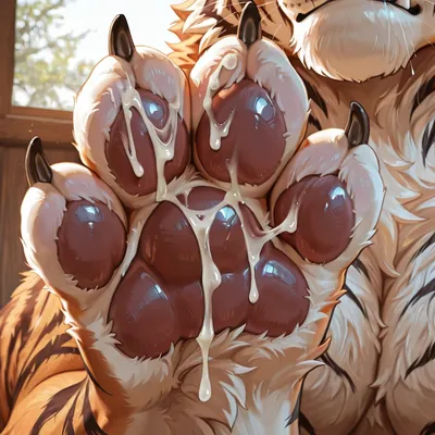 Tiger's Paws Close-Up with Fluffy Fur