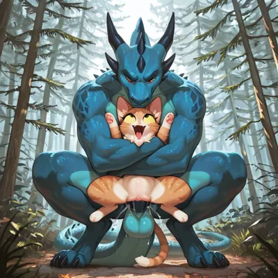 Intimate Dragon and Cat Embrace