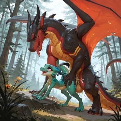 Dragon and Kobold Intimate Embrace