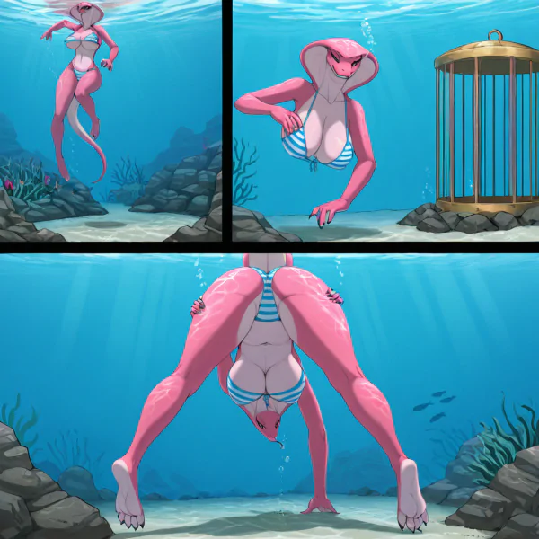 Cobra Stripping Underwater in Bikini