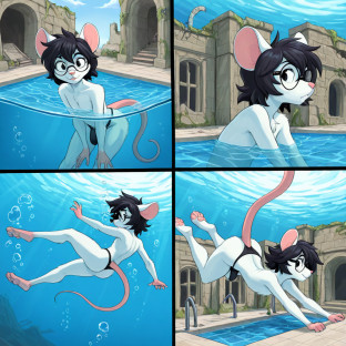 Mouse in Pool with Ruins