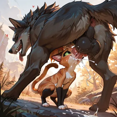 Intimate Wolf and Cat Encounter