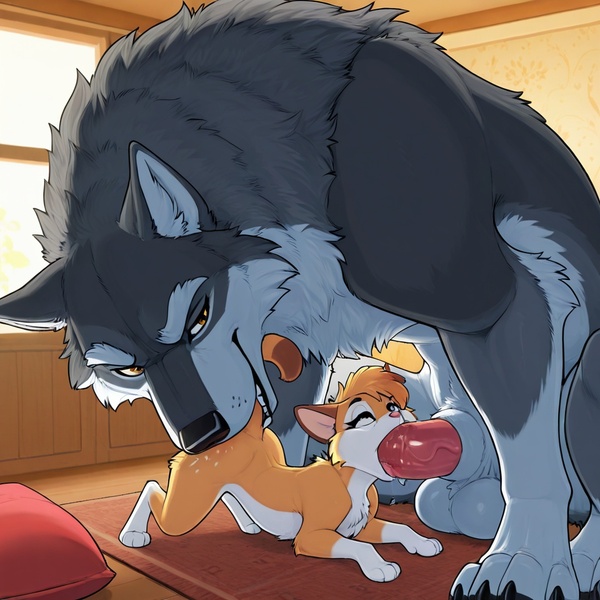 Feral Wolf Dominates House Cat