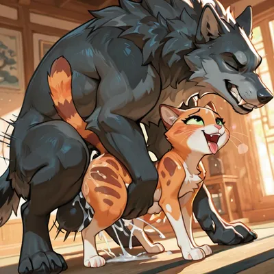 Feral Wolf and Cat Mating Passionately
