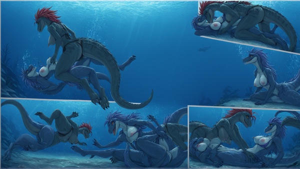 Female Raptors Underwater Struggle