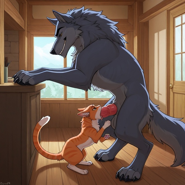Feral Wolf Dominating House Cat
