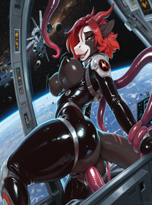 Alien Dragoness Struggling in Space Station