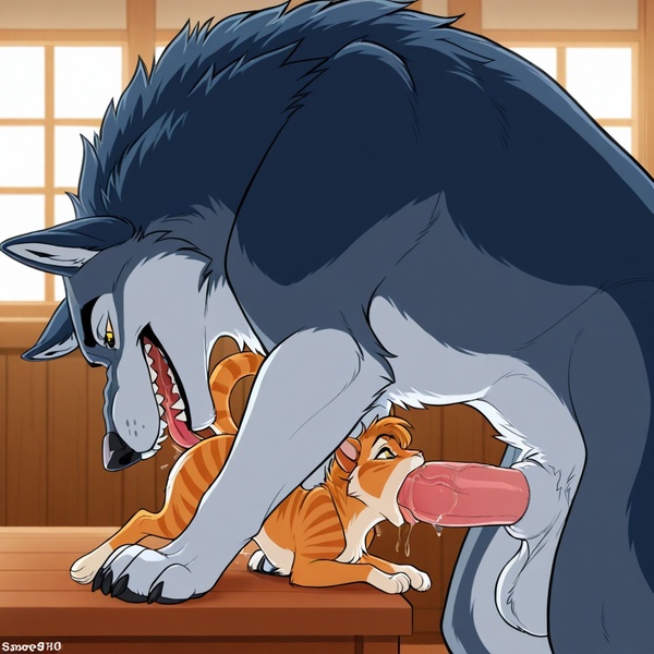 Feral Wolf Dominates House Cat