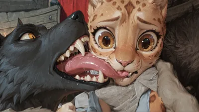 Feline and Werewolf Couple Sharing a Moment