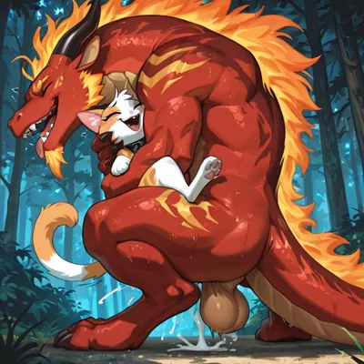 Intimate Dragon and Cat Embrace