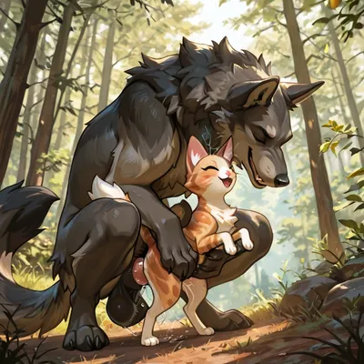 Wolf and Cat Intimate Encounter