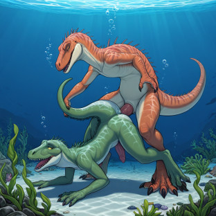 Underwater Dinosaur Duo Intimate Moment