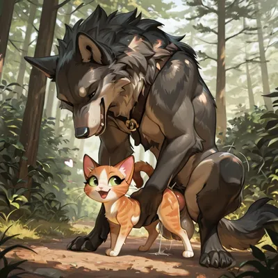 Intimate Wolf and Cat Encounter