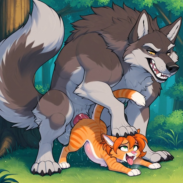Intimate Wolf and Cat Encounter