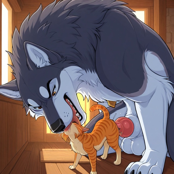 Wild Wolf and Cat Feral Encounter