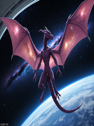 Alien Creature with Ornate Wings in Space