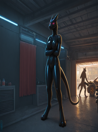 Cybernetic Wolf in Neon-Lit Garage