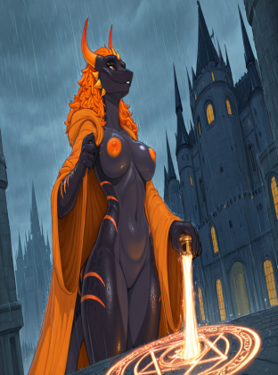 Majestic Dragon Queen in Rainy Castle