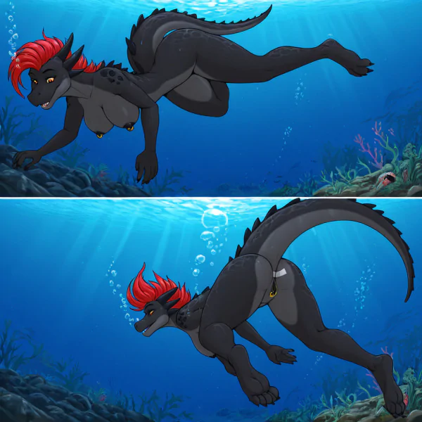 Dragon Woman Sinking Underwater