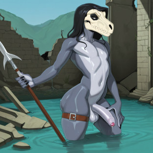 Ancient Raptor Warrior in Flooded Ruins