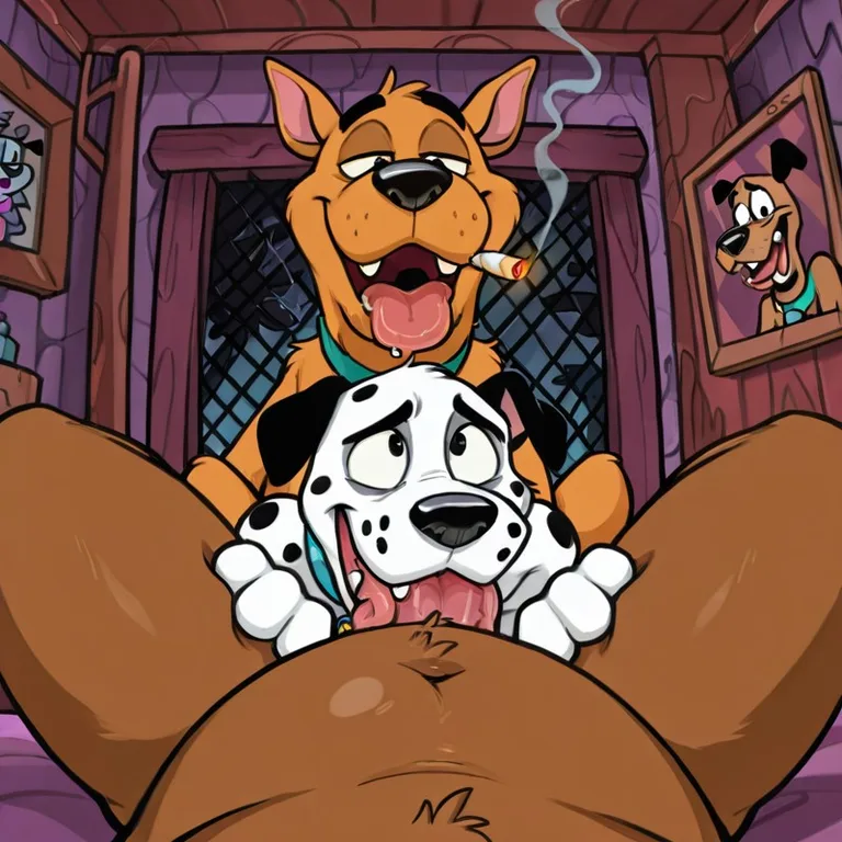 Anthro Dalmatian Fox and Wolf in Passionate Embrace
