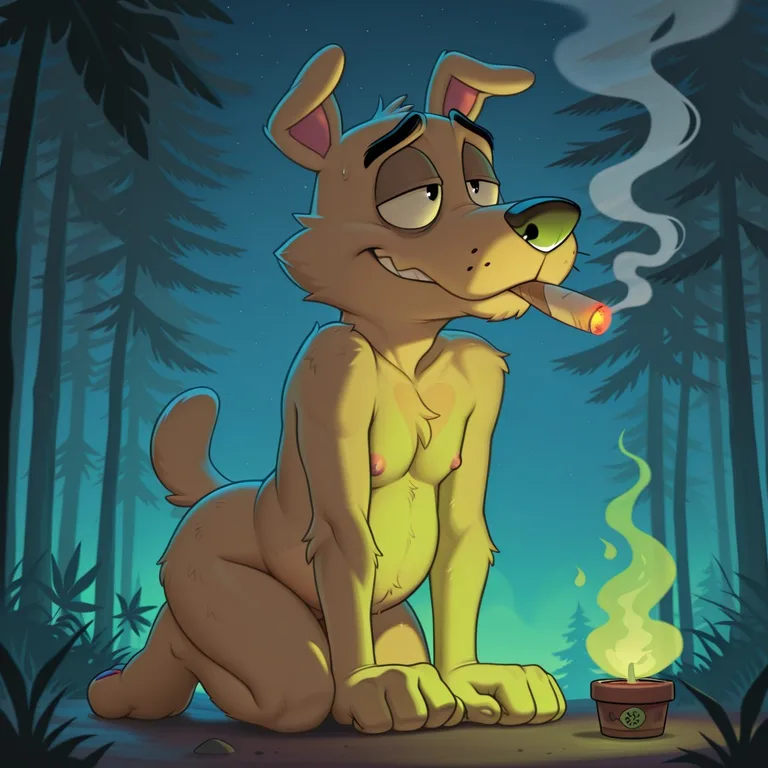 A Tubby Courage Dog Blowing Smoke Rings