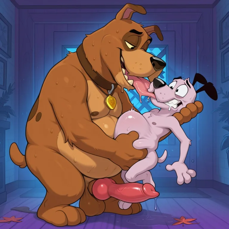 Two Courage the Cowardly Dog Anthros in a Romantic Embrace Marijuana
