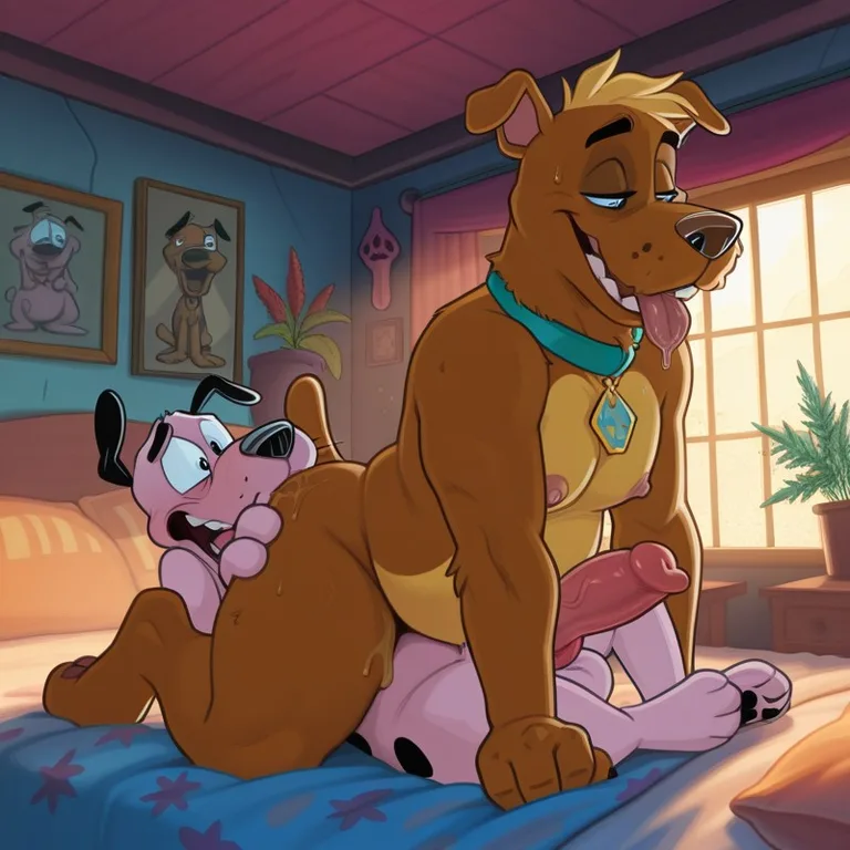 Two Anthro Dogs in a Romantic Moonlit Meadow