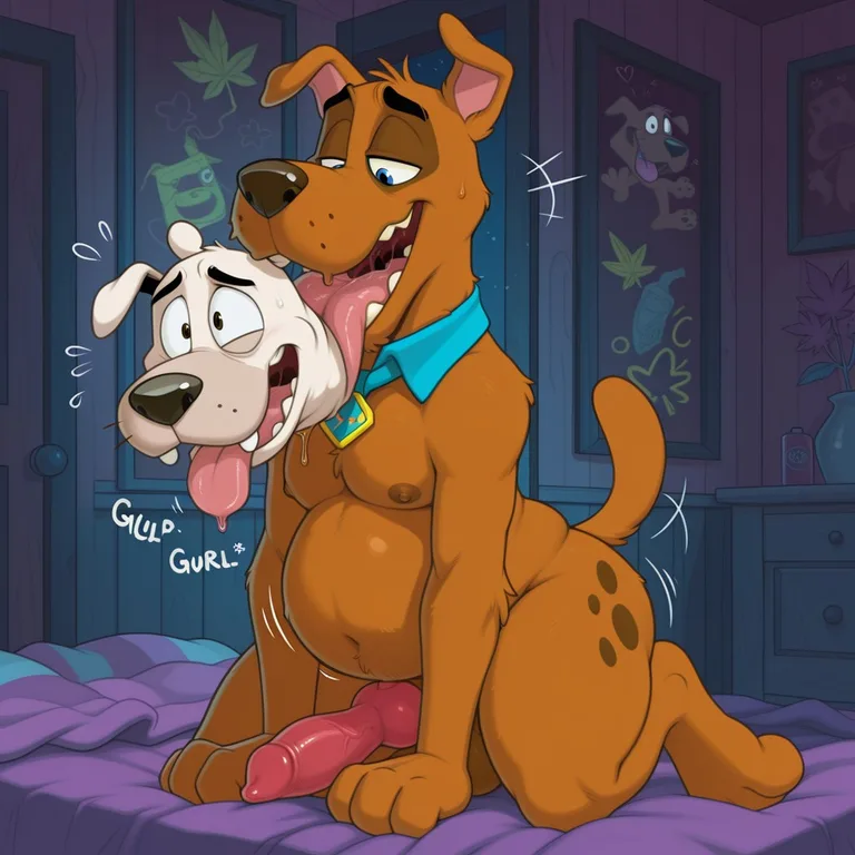 Two Cartoon Dogs in a Romantic Embrace Toony
