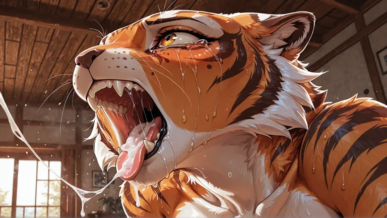 A Tigress With a Wet Mouth and Saliva String in a Chaotic Mood