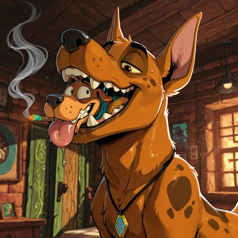 Scooby and Courage in a Cozy Stomach Scene Duo