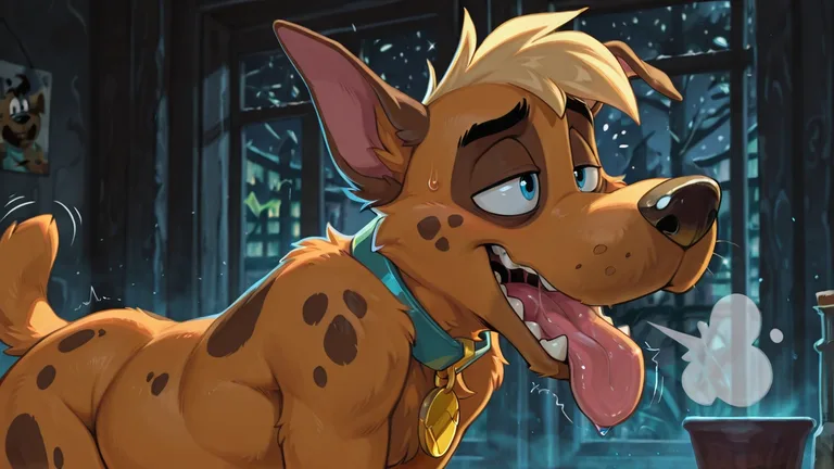Anthro Courage the Cowardly Dog in Neon Rainbow Fur