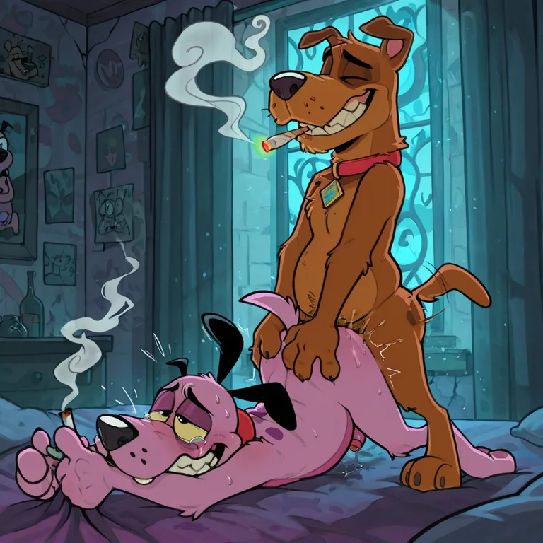 Anthro Canine Duo in Passionate Embrace