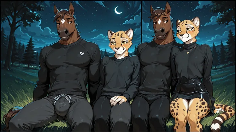 Cheetah and Horse Sharing a Quiet Night in the Grass