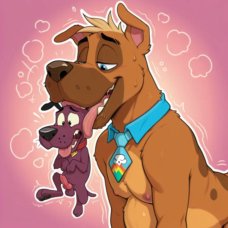 Blonde Anthro Dog in Rainbow Collar Under Romantic Light