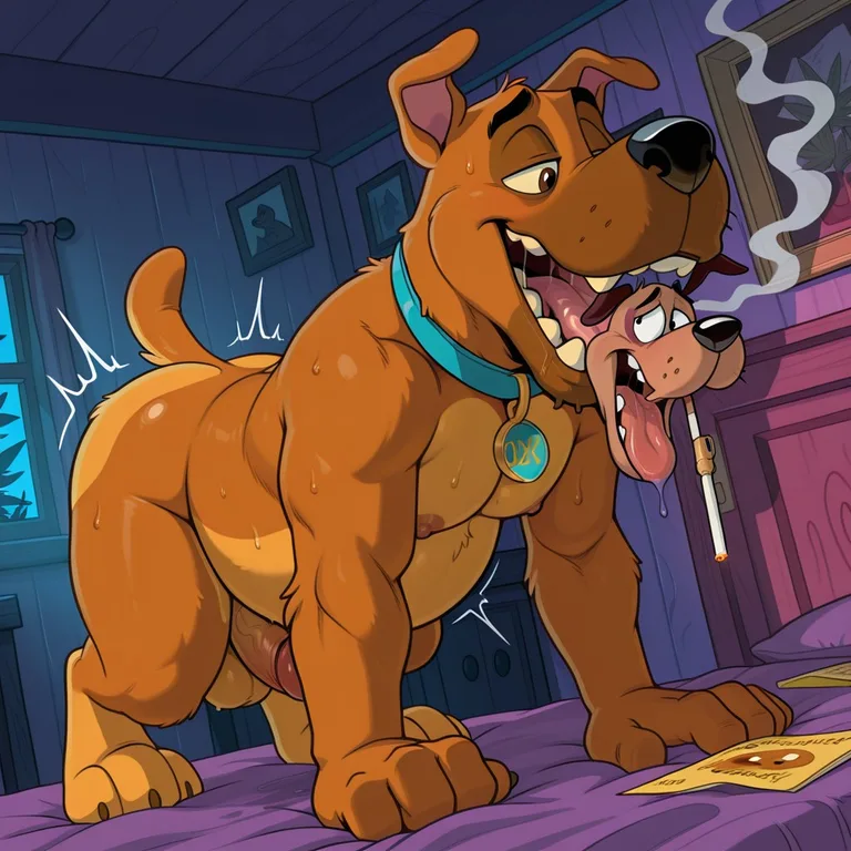 Two Cartoon Dogs in a 90s Style Forest Clearing