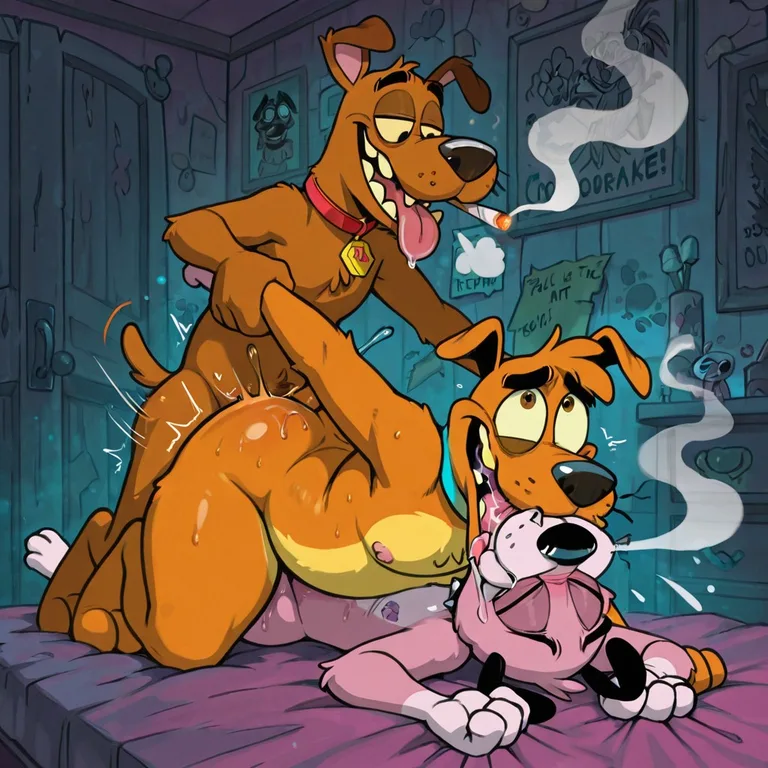 Anthro Fox Wolf Otter in Passionate Embrace