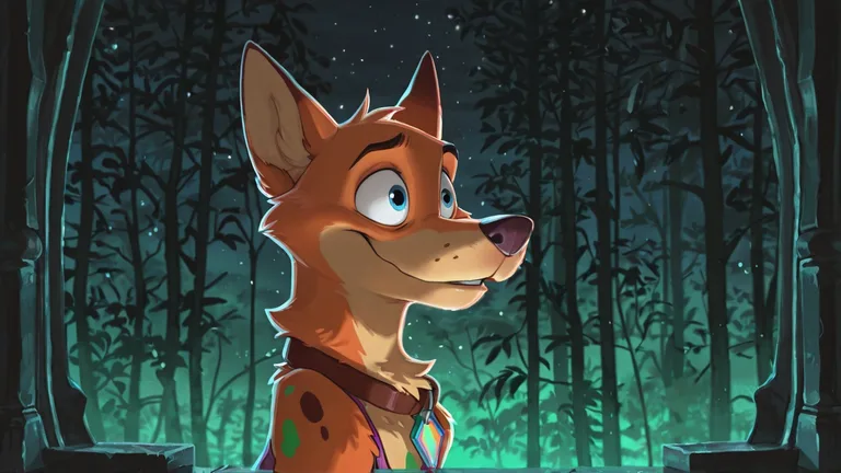 Courage the Cowardly Dog as a Neon Rainbow Fox