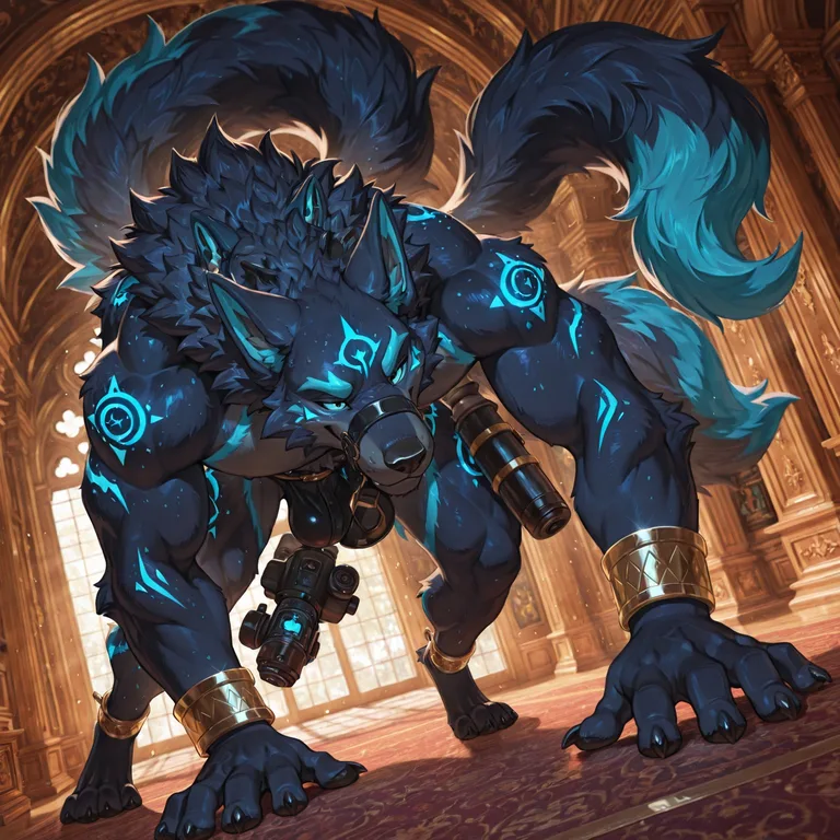 Navy And Cyan Wolf With Glowing Markings