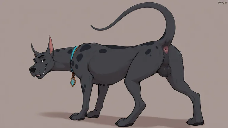 A Feral Great Dane With Raised Tail Poses Outdoors