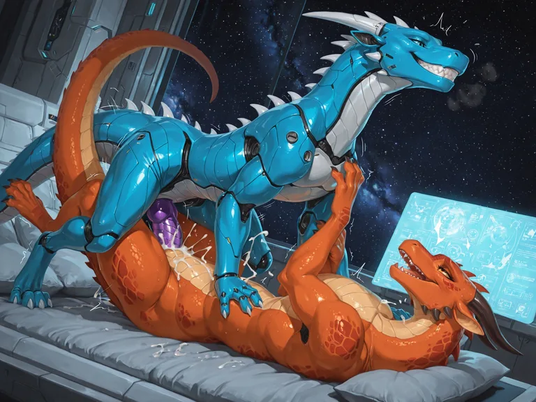 Cybernetic Dragons in Intimate Embrace