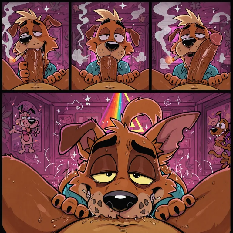 Stoned Courage the Cowardly Dog Sharing Romantic Kiss