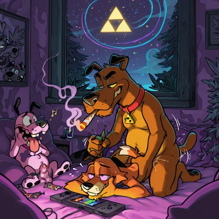 Furry Stoner Dogs in Romantic Ambiance