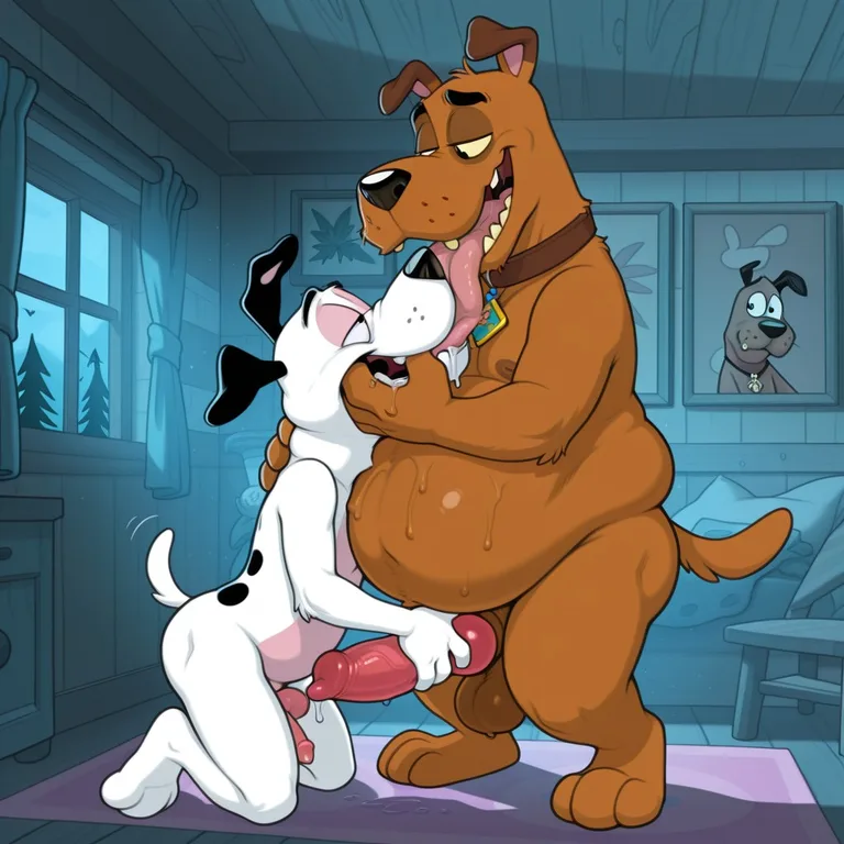 Two Courage the Cowardly Dog Anthros in Romantic Ambiance