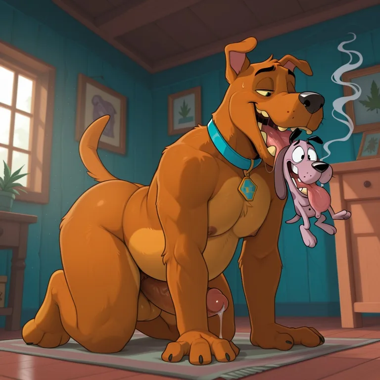 Two Canines Sharing a Quiet Smoke in the Woods